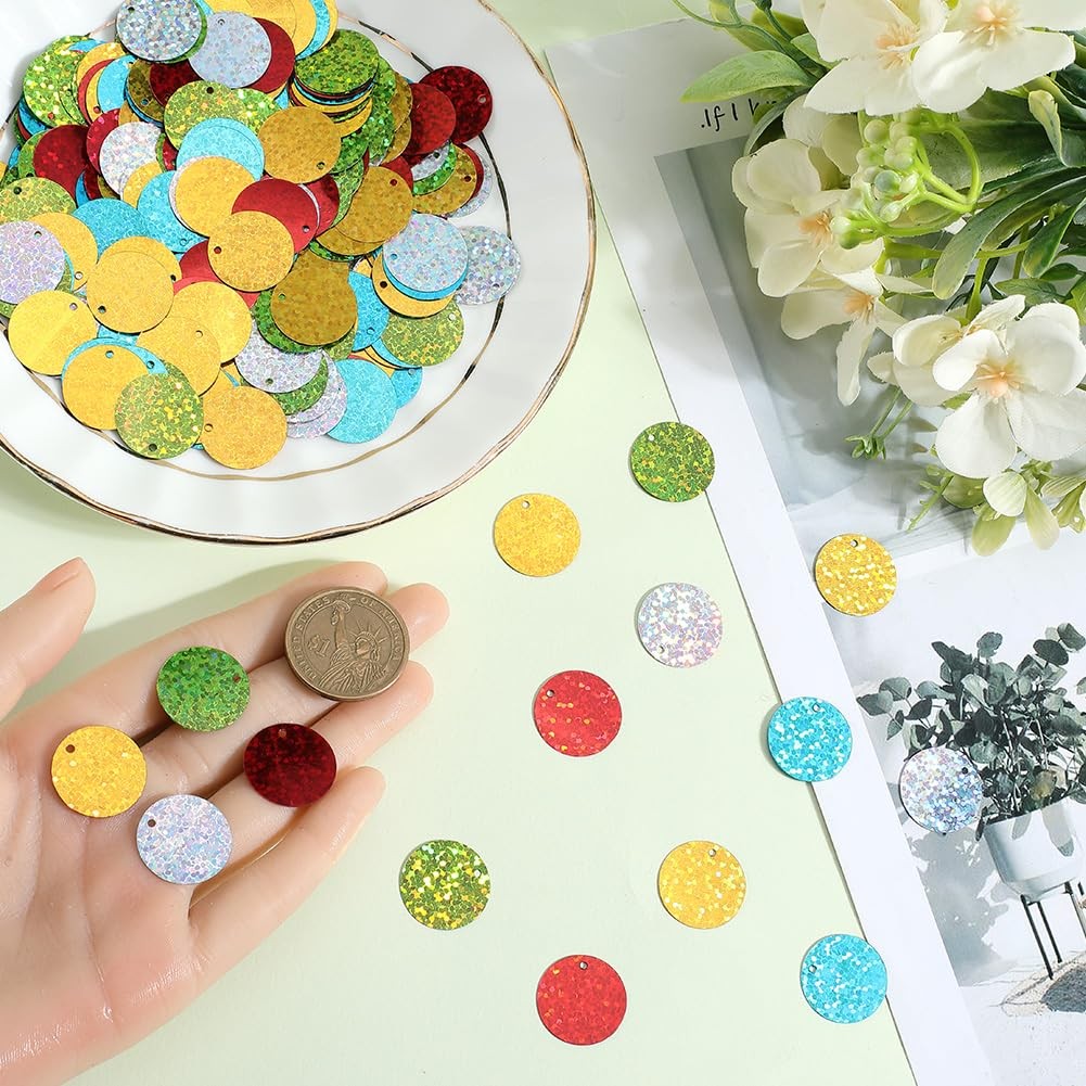 600Pcs 5 Colors Round Sequins Flat Sequin Paillettes 20mm Plastic PVC Colorfu