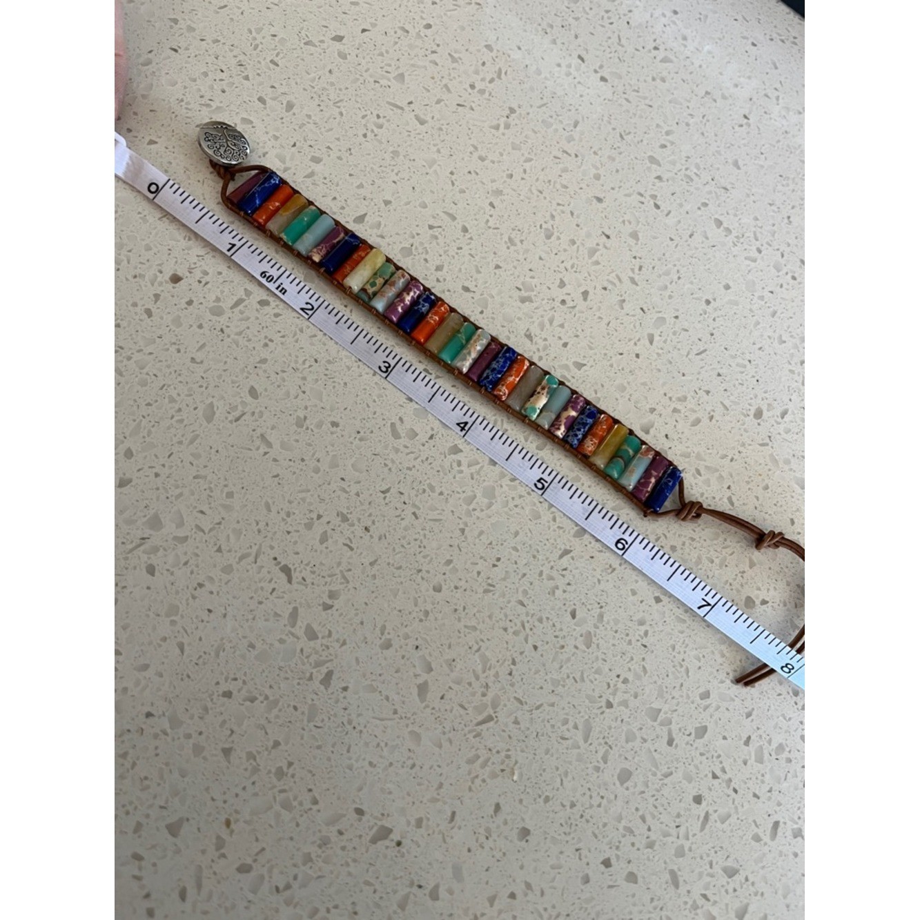 Bohemian cylindrical multicolor Stone Beaded Braided Pu Leather Bracelet
