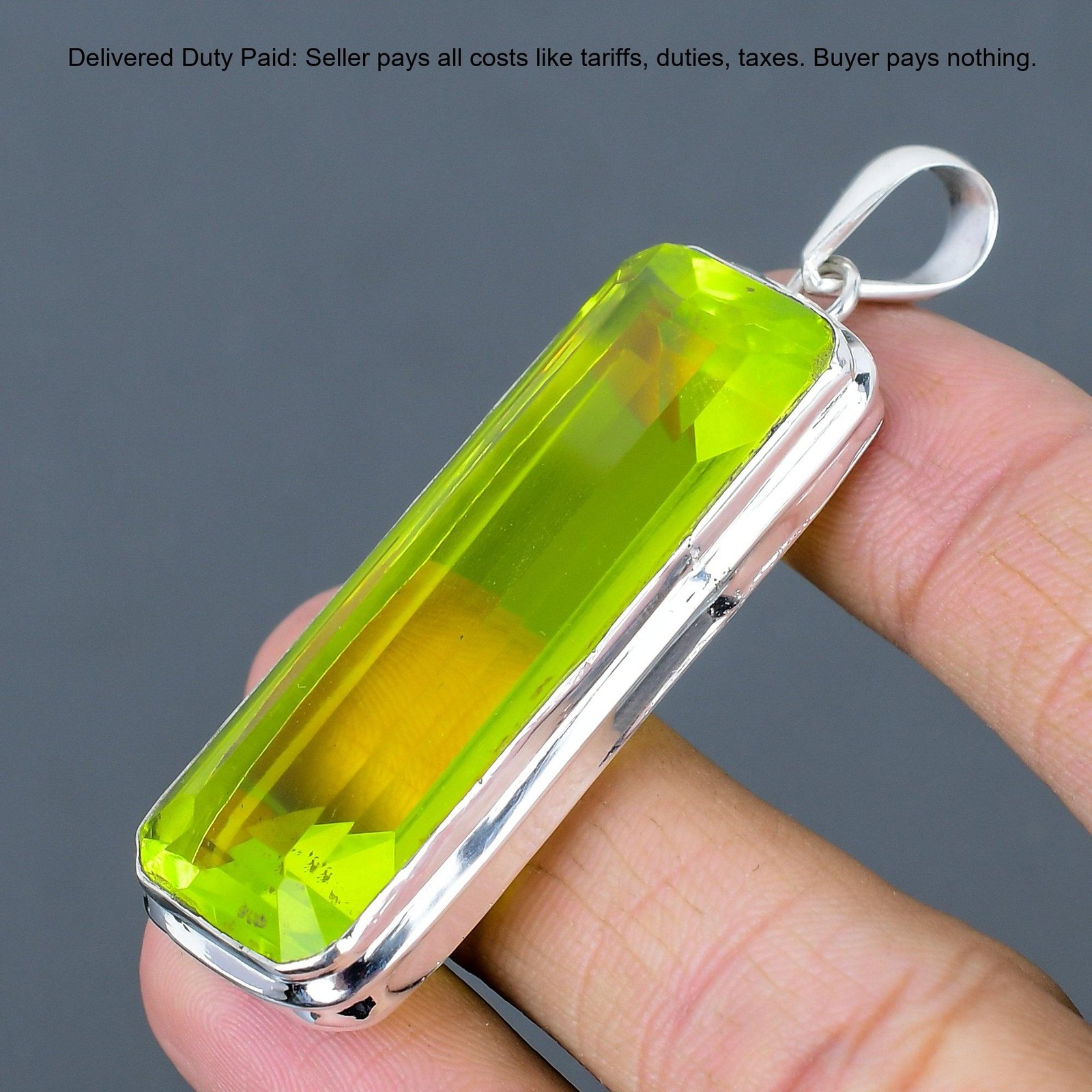 Radiant Lemon Topaz Stone 925 Sterling Silver Bezel Anniversary Pendant Jewelry
