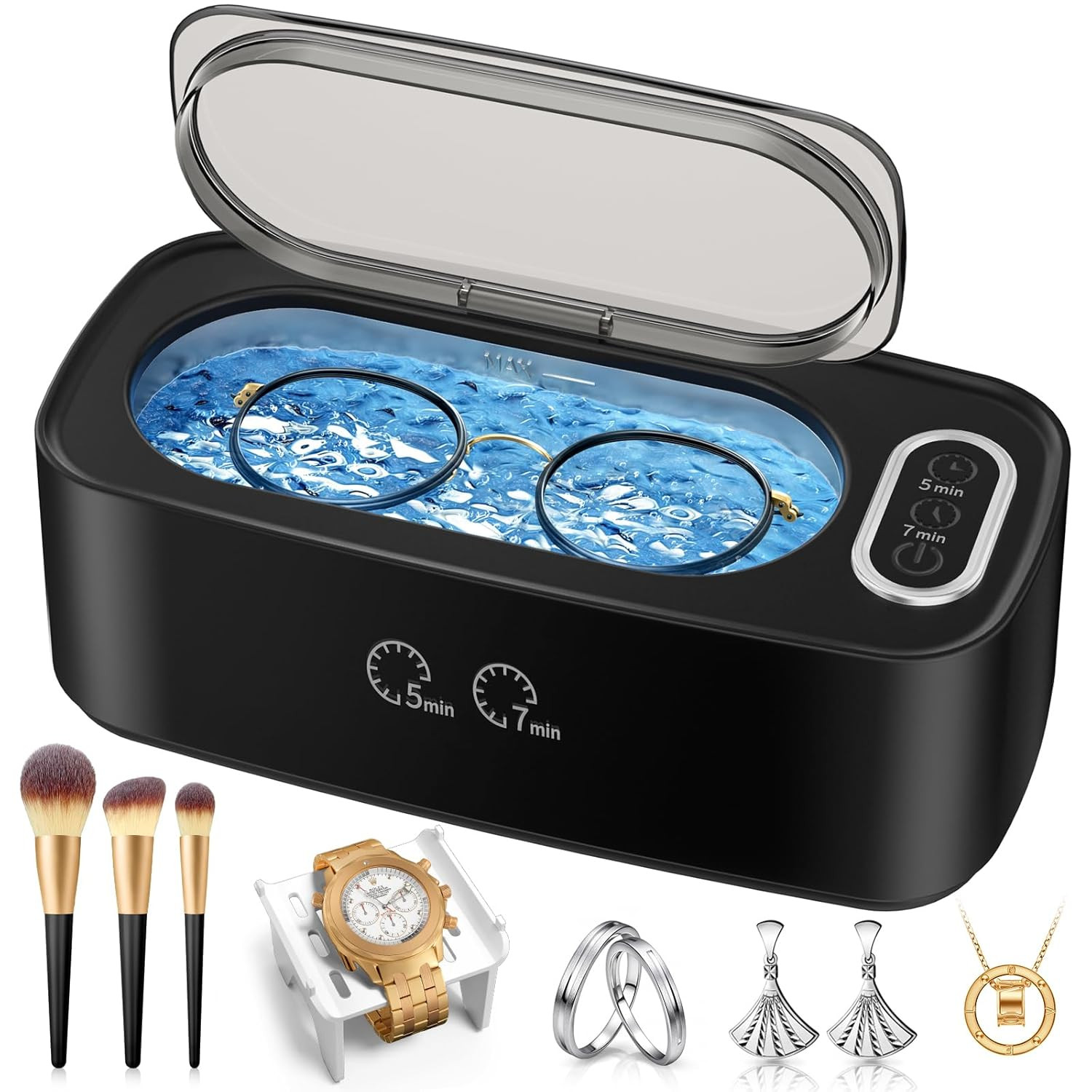 Ultrasonic Cleaner 48KHz Jewelry Glasses Cleaner Machine 400ML Stainless Tank