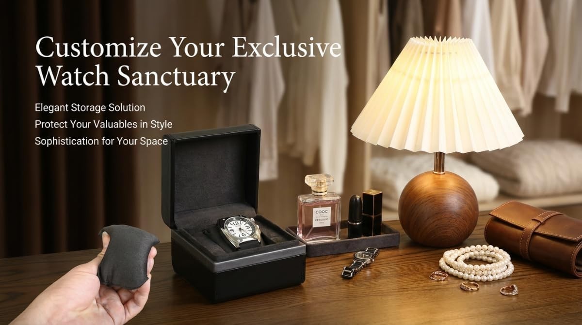 Single Watch Box, Microfiber Leather Watch Case with Soft Velvet Pillow, Tra…