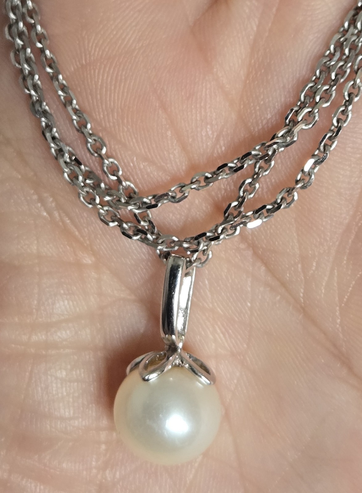 EFFY BH 14k White Gold Akoya Pearl Pendant With 925 Silver 16″ Necklace