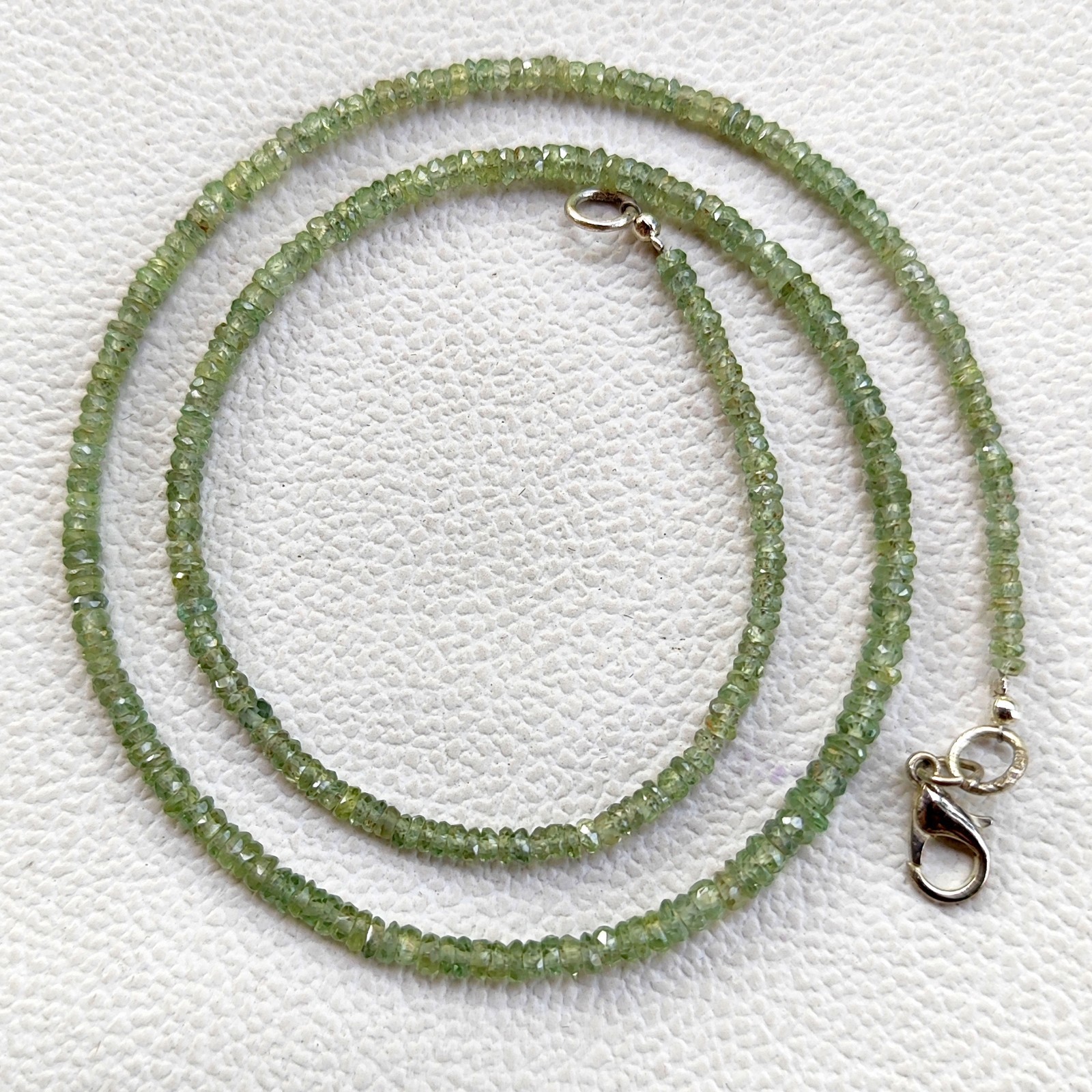 Australia Green Sapphire Faceted Rondelle 3-4.5mm Gemstone Beads 17″ Necklace