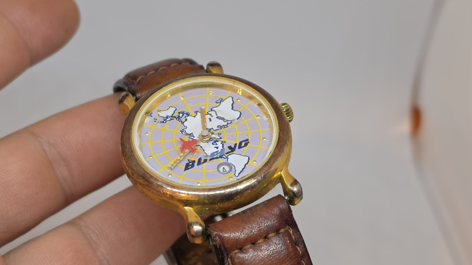 Vintage Boeing World Map Airplane Second Hand Quartz Watch 38mm Japan Runs