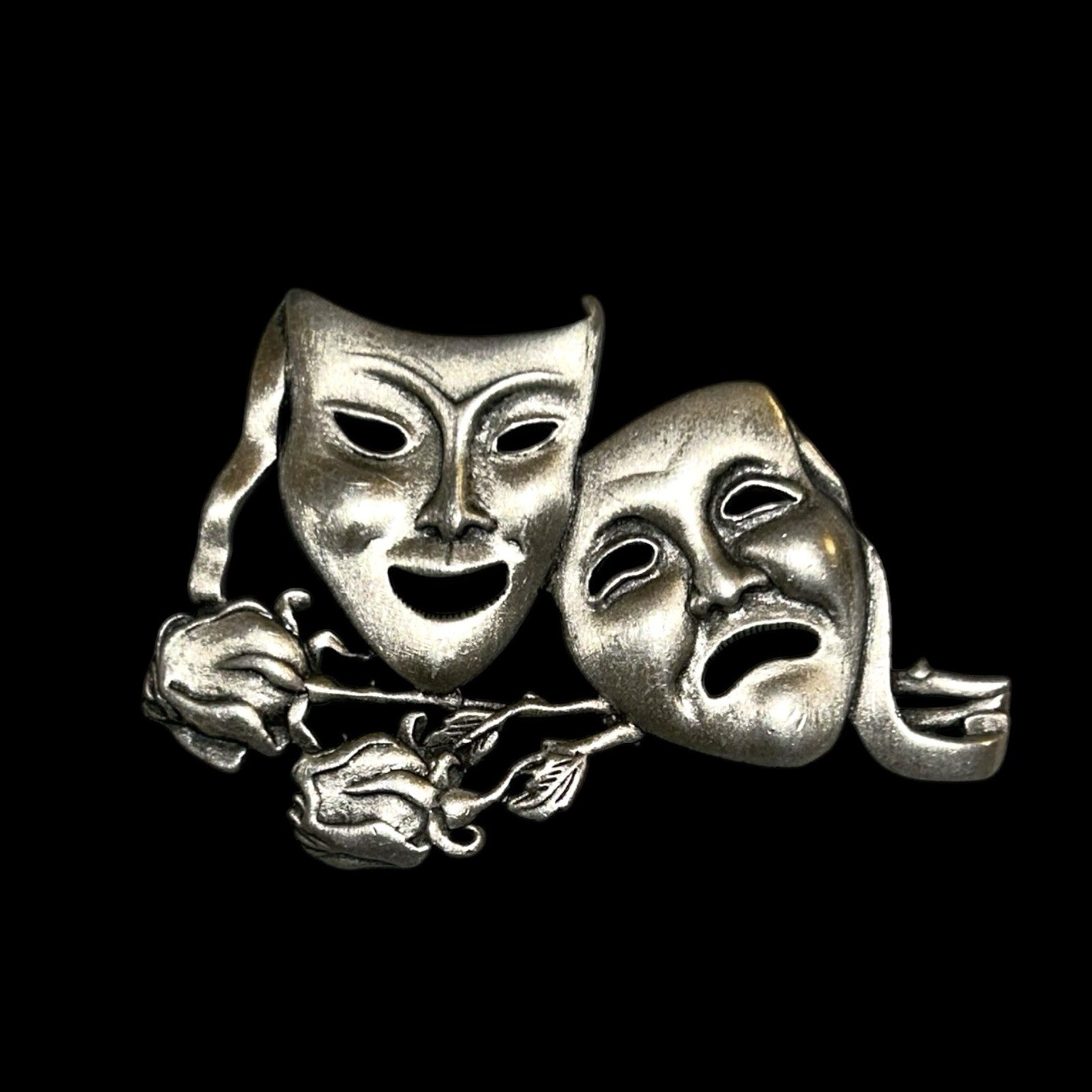 Vintage JJ Signed Theater Brooch Drama Comedy Tragedy Masks Roses Jonette 1980s