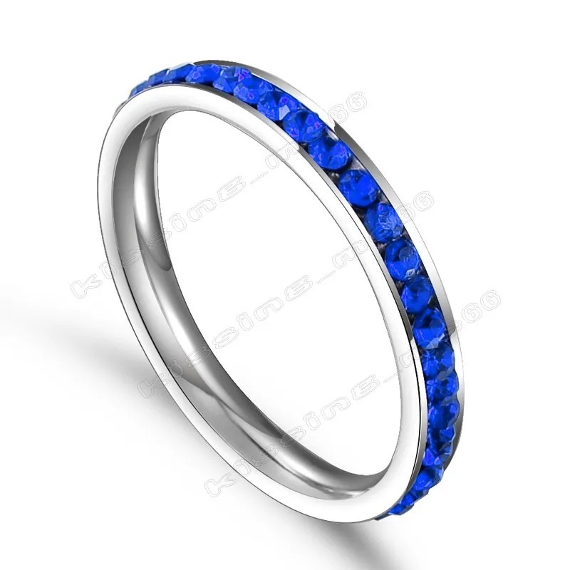 Stainless Steel Eternity Color Crystal Stackable Fashion Ring 3MM (ALL COLORS)