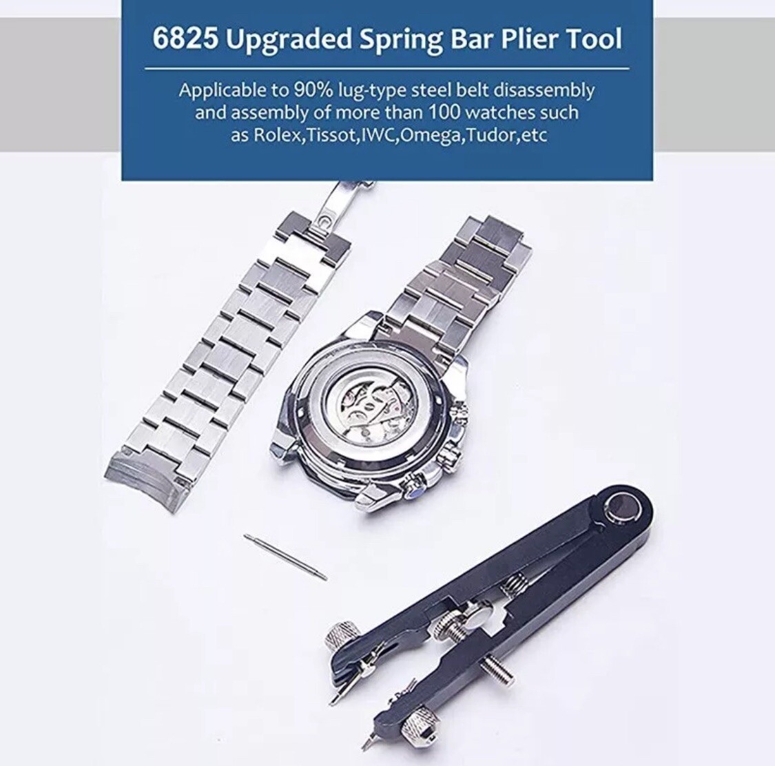 Watch Bracelet Spring Bar Tweezer Removing Tool+8 Pins For ROLEX 6825 Band Kit