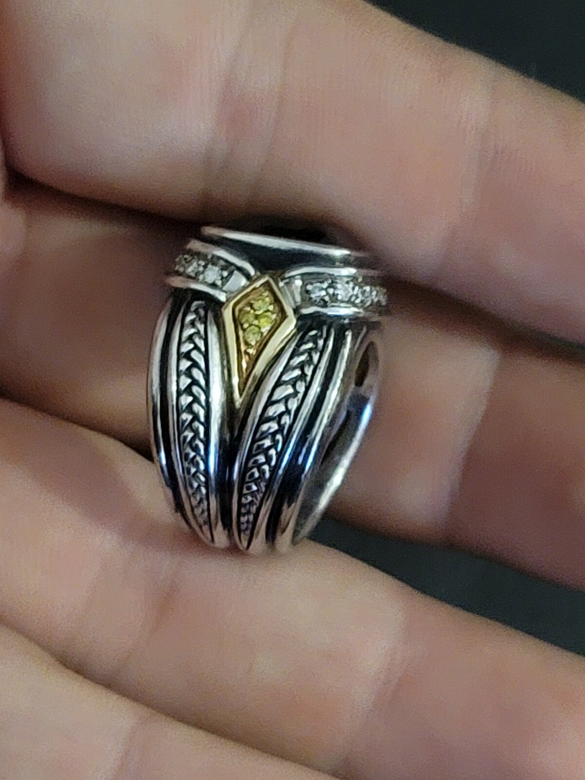 Scott Kay Smokey Quartz & Diamond Ring 6.5. Yellow And White Diamonds.