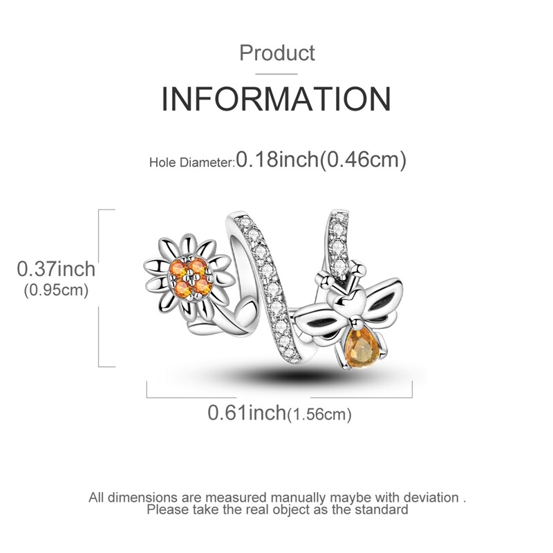 MULA 925 Sterling Silver DIY Charm CZ Sunflower Bees For Women Bracelet Necklace
