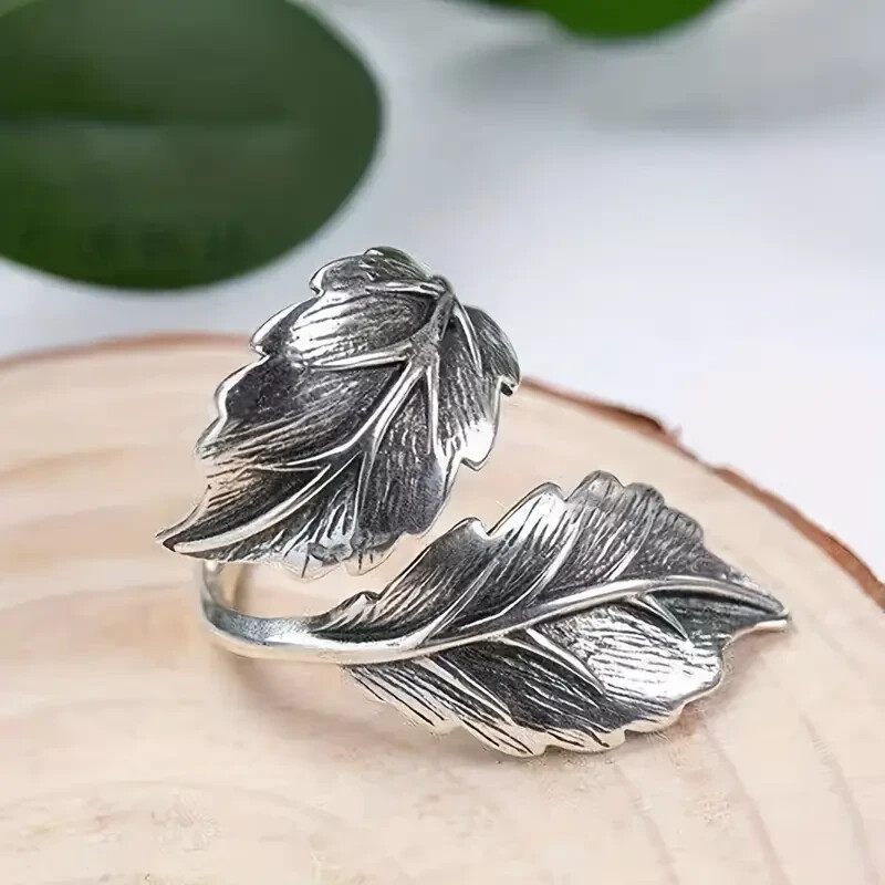 Elegant 925 Sterling Silver Leaves Wedding Engagement Open Ring One Size Fit All