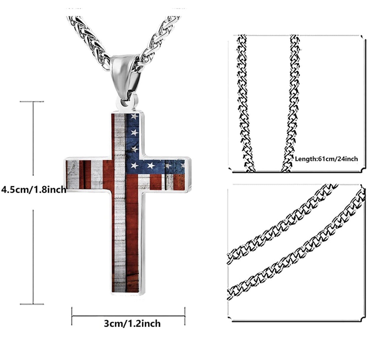 American Flag Patriotic Cross Pendant Necklace Religious Jewelry.