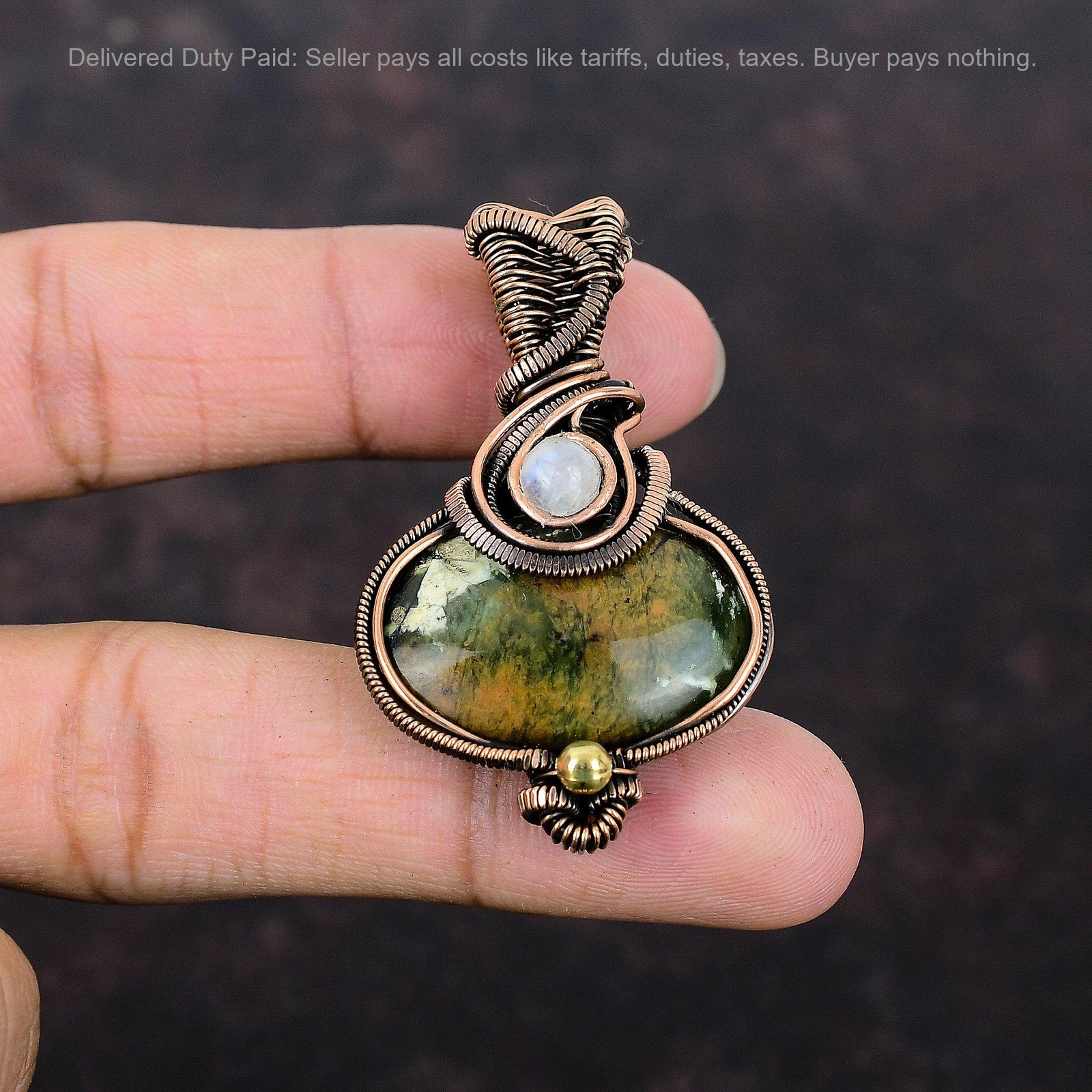 Copper Australian Chrome Chalcedony Gemstone Rainbow Moonstone Elegant Pendant