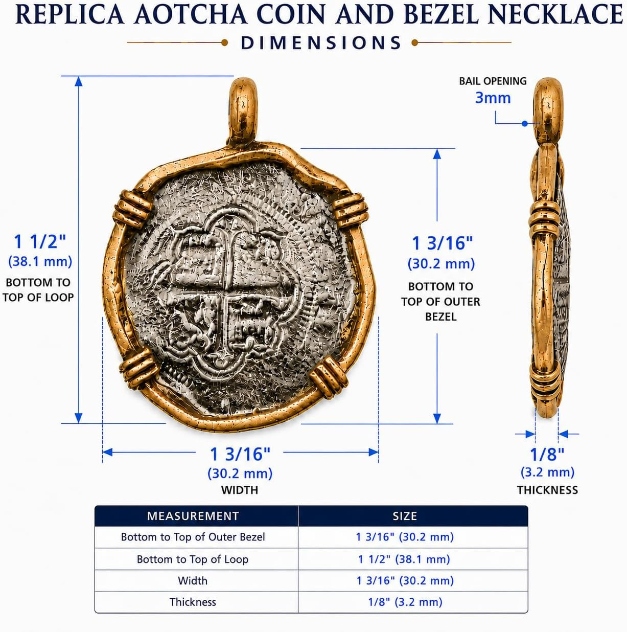 Atocha Shipwreck Replica Necklace Pendant Coin, Antique Silver Finish with Gold-