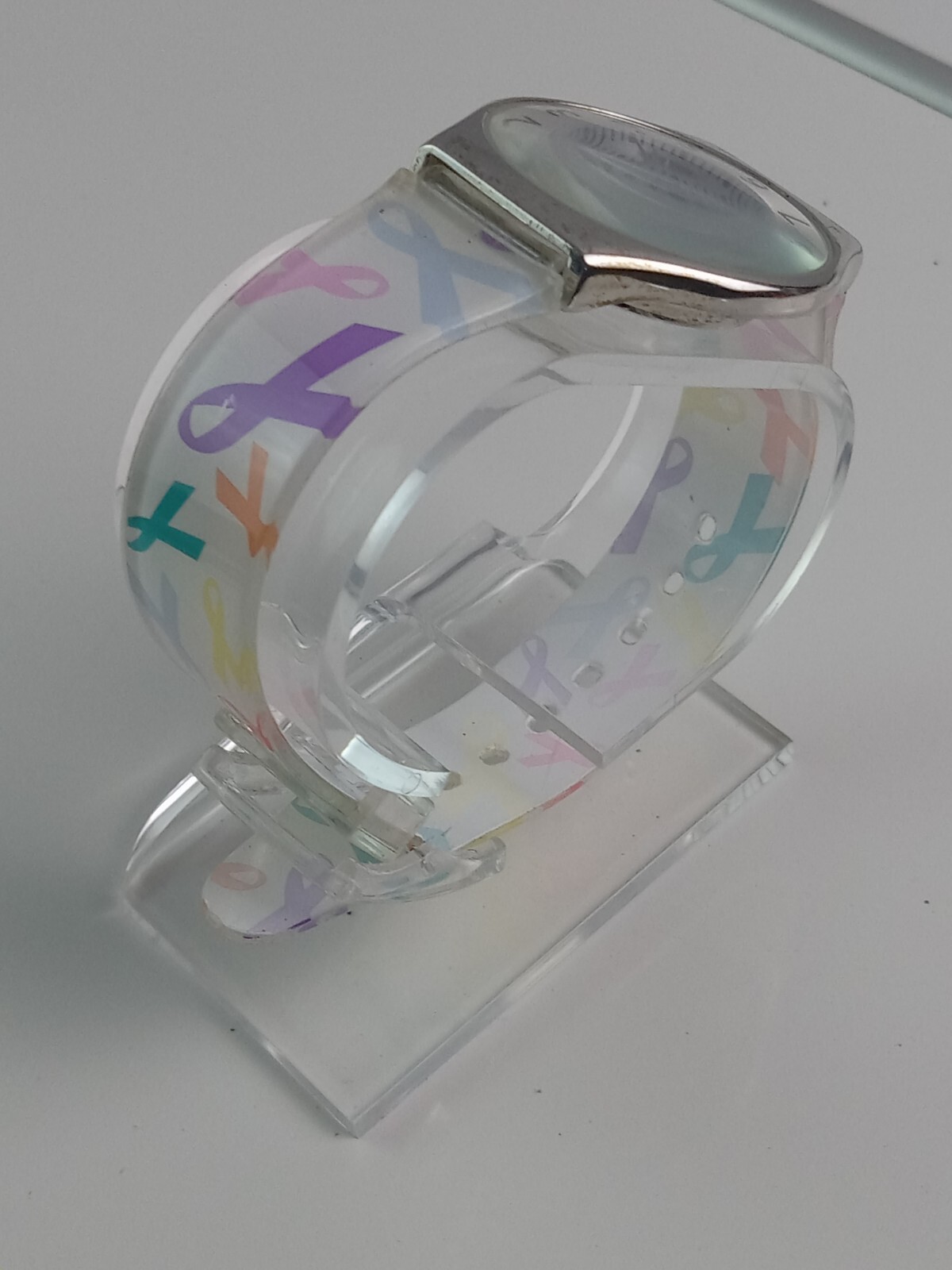 Nurse Mates Silver Watches for Women With Awareness Band
