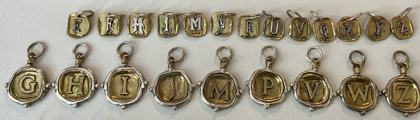 Vintage Waxing Poetic Sterling Silver Charms Initial Seal Insignia Letters
