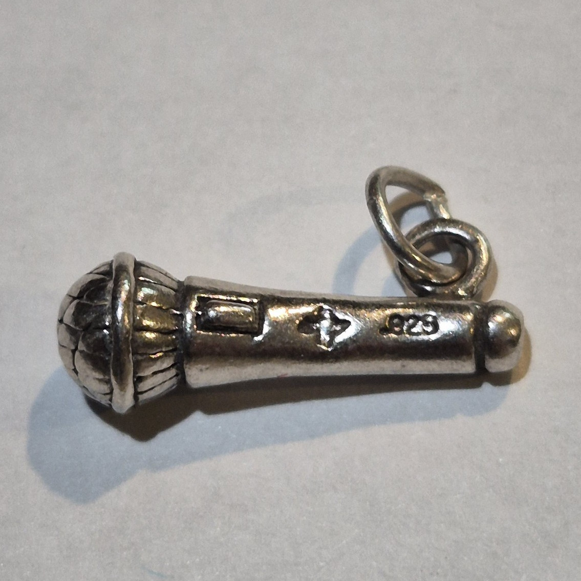 925 Sterling Silver Microphone Charm Pendant Signed 18.5mm Music & Dance 2.3Gram