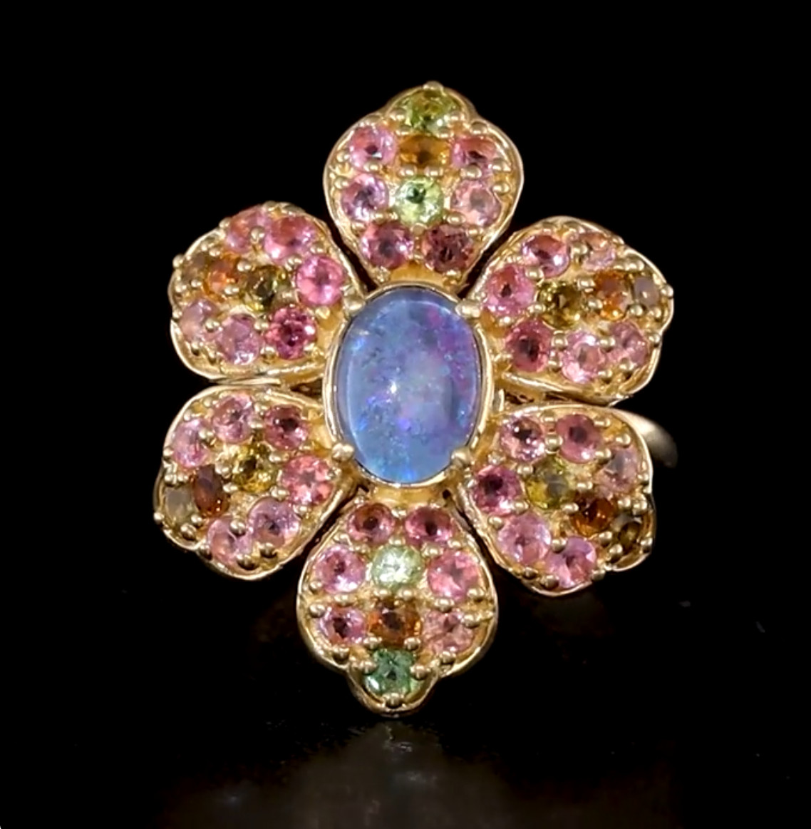 GP Italian Garden Boulder Opal Ring (9)Triplet Multi-Tourmaline Floral Ring 925