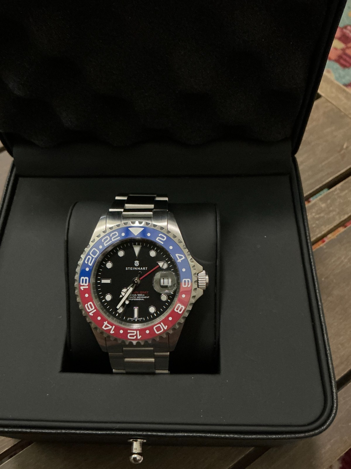 Steinhart Ocean One GMT Blue/Red Swiss 42mm Ceramic Bezel Diver Watch 103-1099