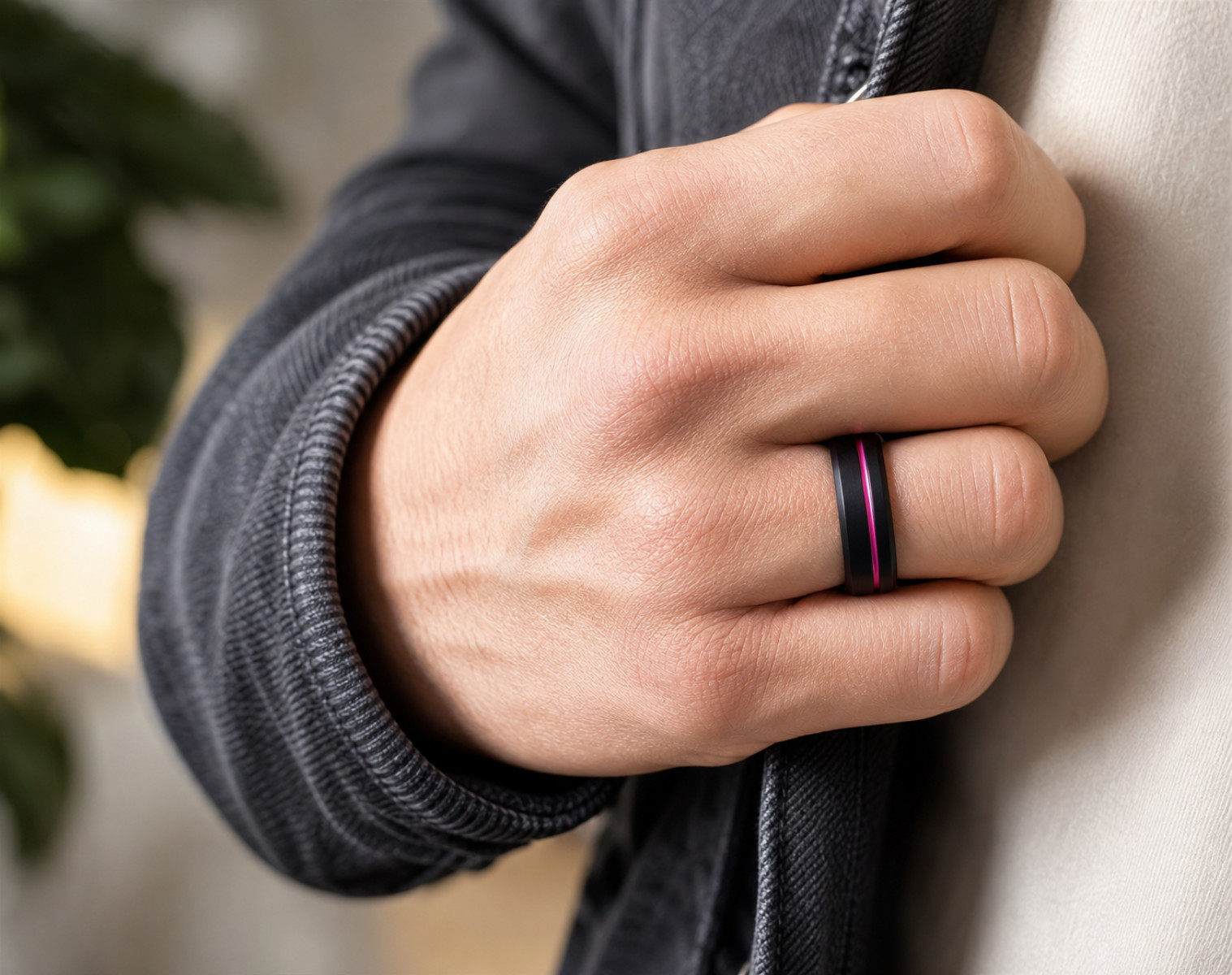 8mm Black Tungsten Mens Pink Stripe Wedding Band Ring Size 10 Breast Cancer