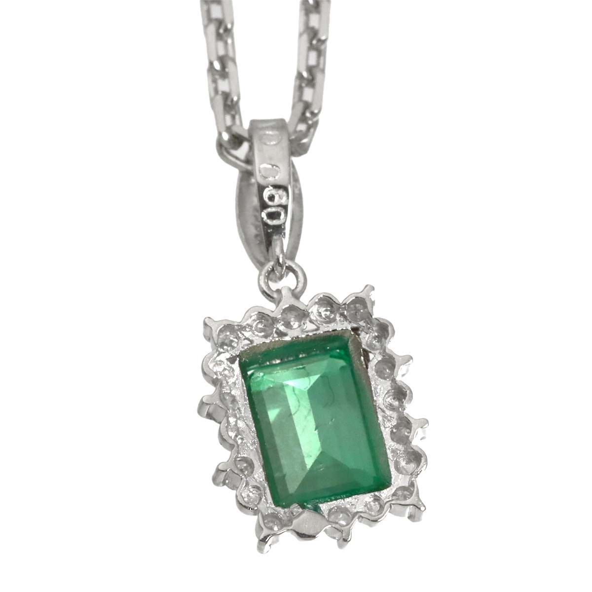 Emerald 0.90ct Diamond 0.11ct Necklace Pt Platinum 90320560