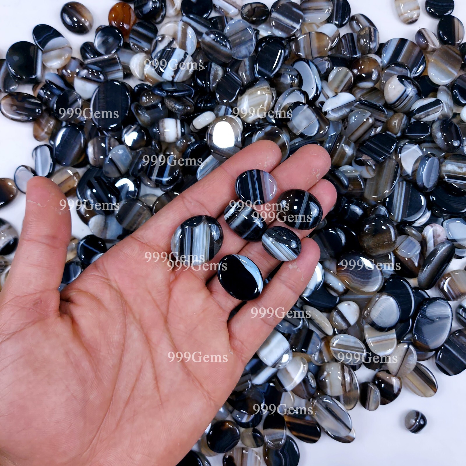 50 Pcs Wholesale Natural Black Banded Mix Shape Cabochon Gemstone Lot 10-20 mm