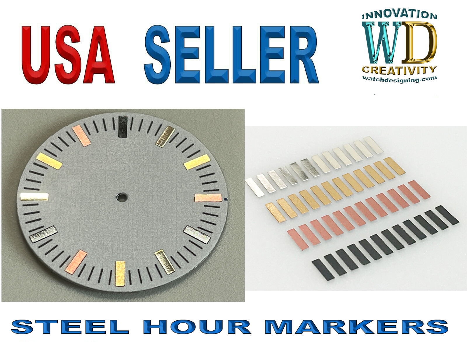 Watch Dial Hour SILVER GOLD BLACK ROSE GOLD Markers Numerals Rectangular Bars