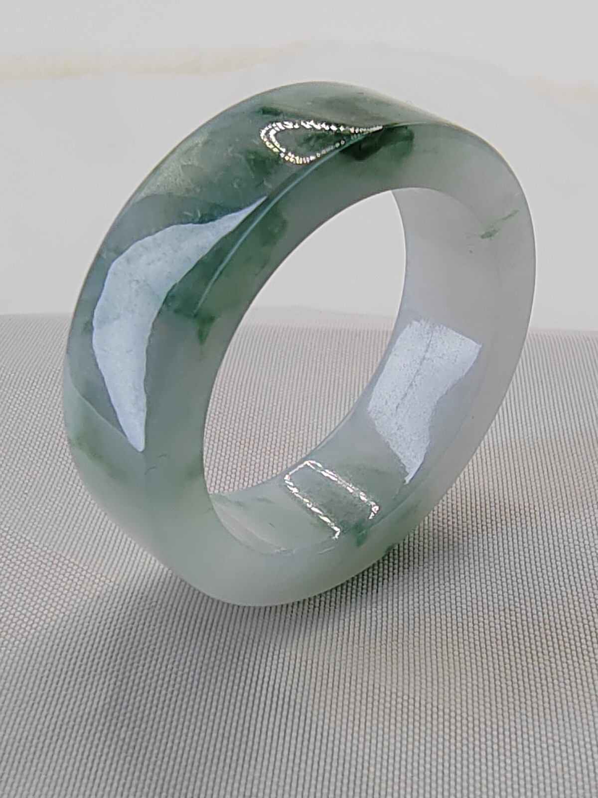 Ice Bluish Green Natural Jadeite Jade Band Ring # US SIZE 13.5 # 22.60mm