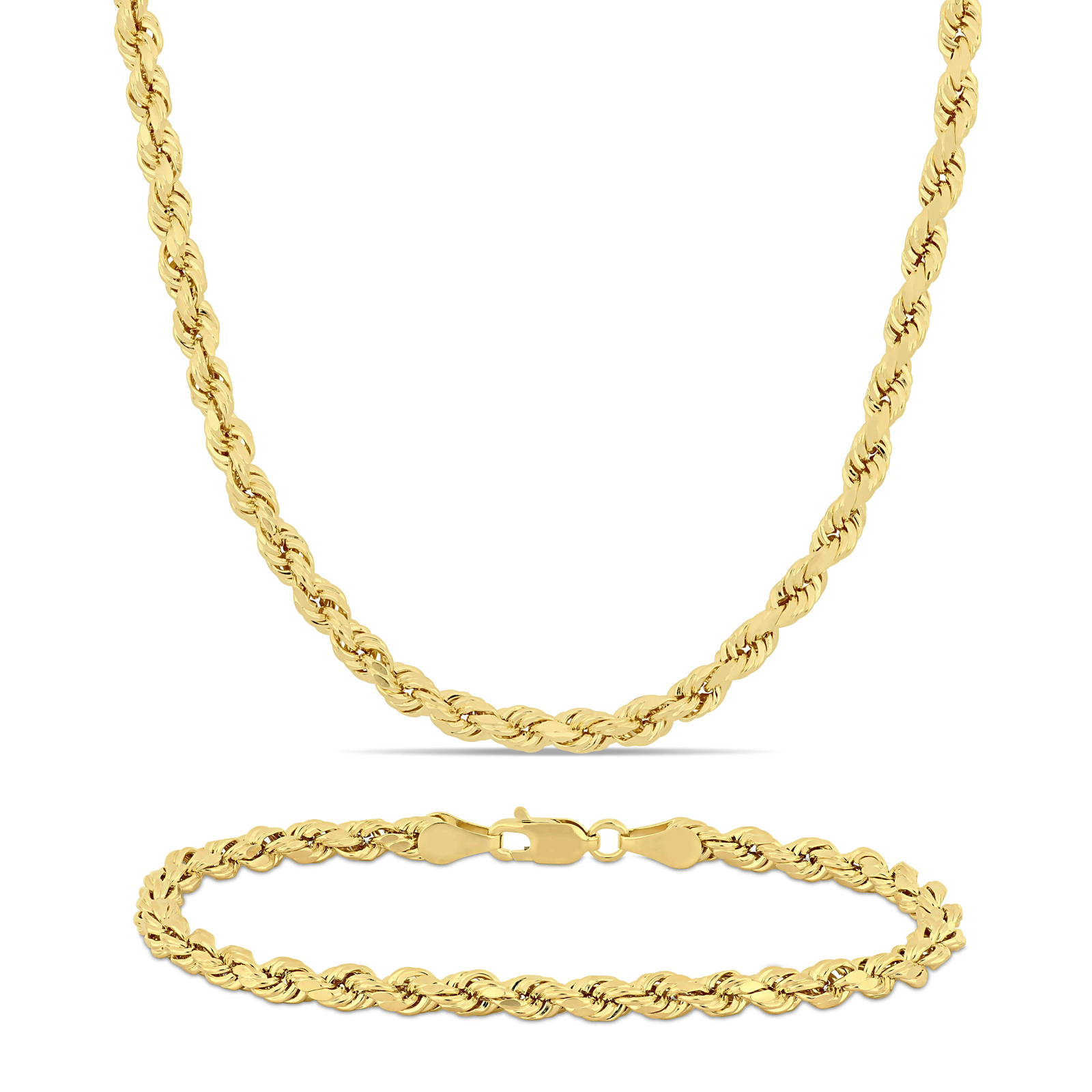 Amour 10k Solid Yellow Gold 4mm 18″ Rope Chain Necklace and Bracelet 2 Piece Set
