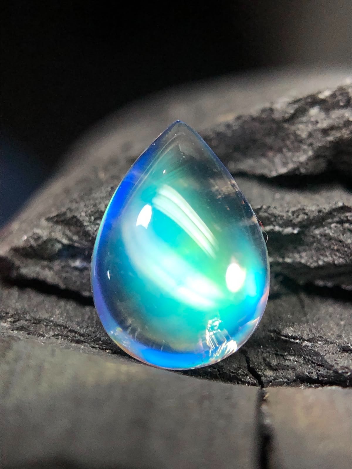 Natural Madagascar Moonstone 10×7 MM White Color With Blue Fire Pear Cabochon