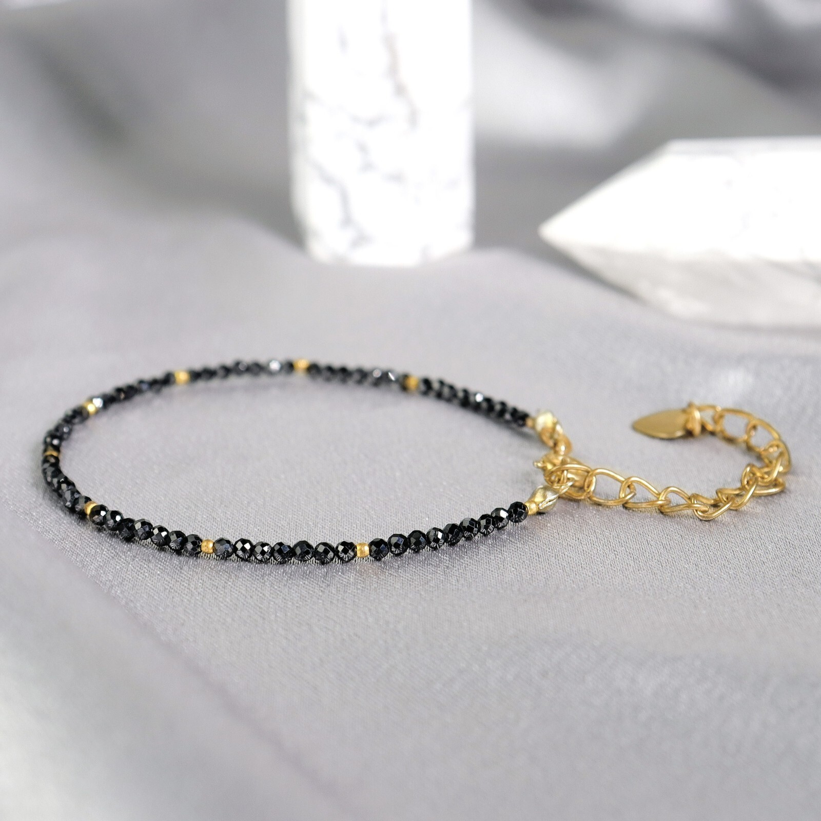 Natural Crystal Black Tourmaline Dainty Beads Healing Protection Women Bracelet