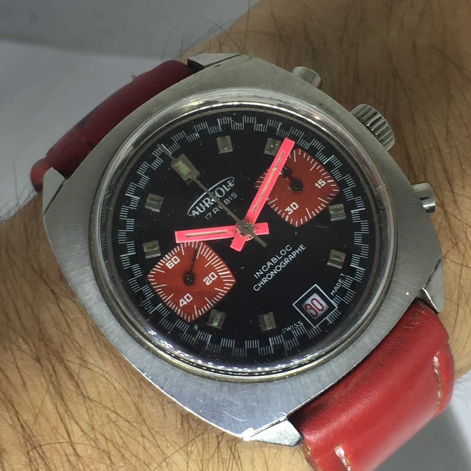 VINTAGE AUREOLE RACING CHRONOGRAPH VALJOUX 7734 38 MM MANUAL WIND