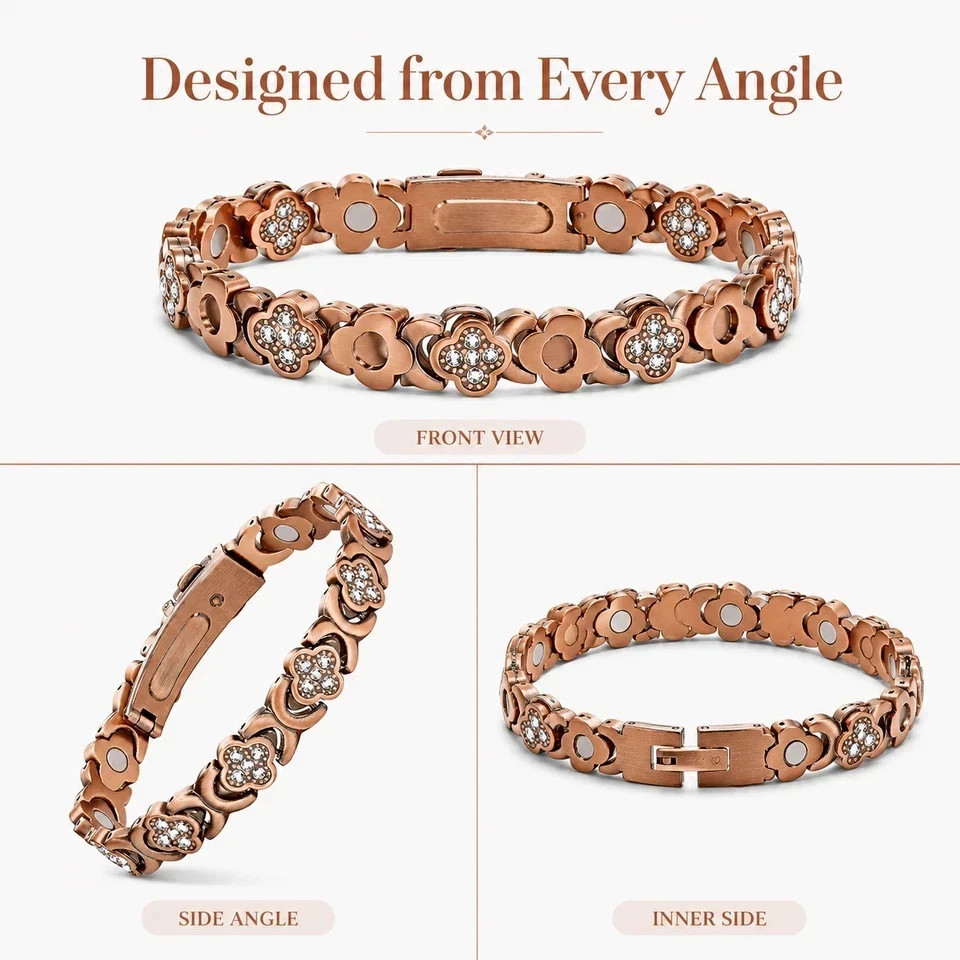 Women’s Copper Magnetic Bracelet Clover Crystal Adjustable Pain Relief Arthritis