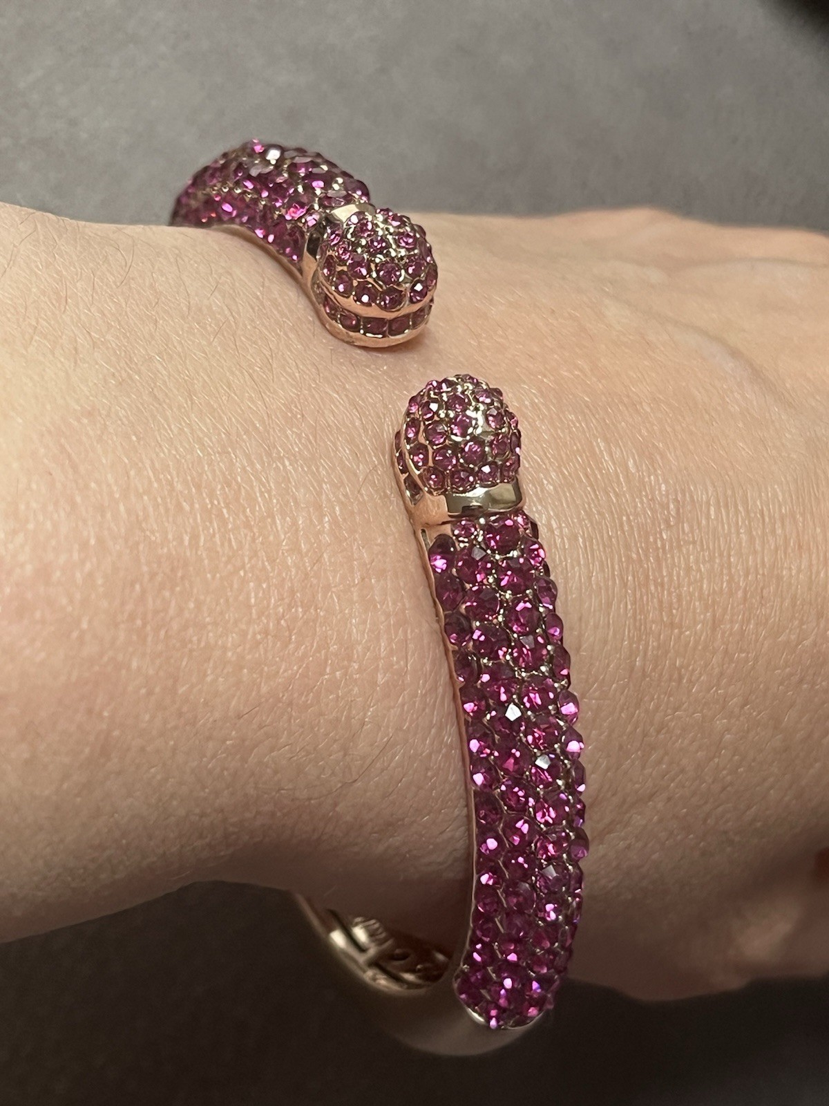*READ* Joan Boyce Kissable Clamper Bracelet Fuchsia Pink Pave Rose Gold-Tone