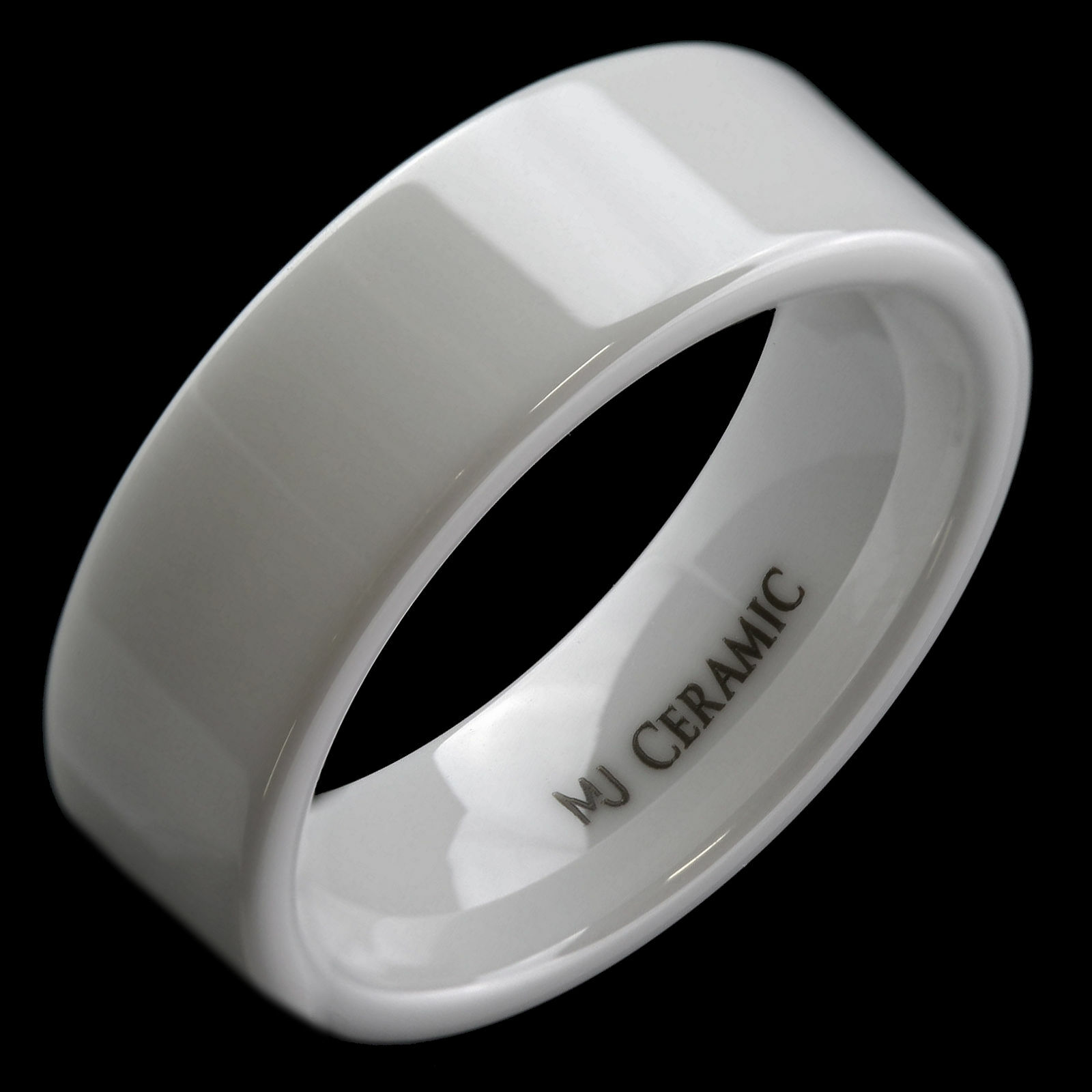 White or Black Ceramic 4, 6, 8 or 10mm Wedding Band Flat Pipe Cut Polished Ring