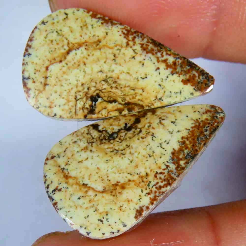 17.40Cts.100%Natural Designer Picture Jasper Pair Pear Cab 13x23x3mm Gemstone