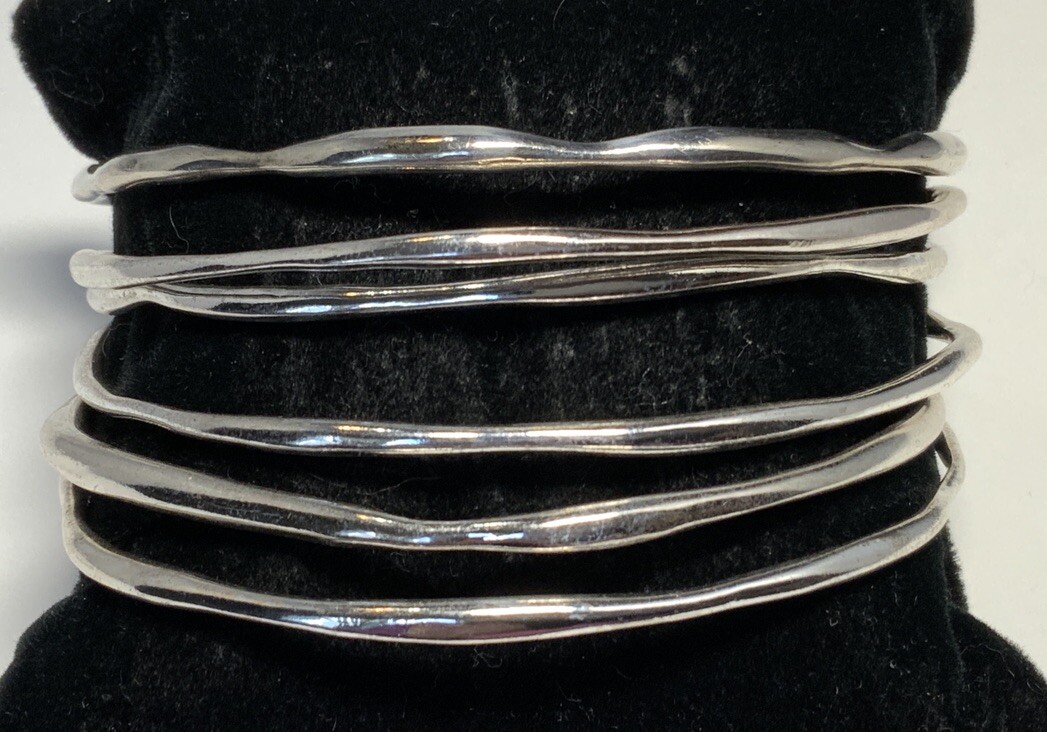 6 Silver Tone Stackable Bangle Bracelet 7.5-inches JG120