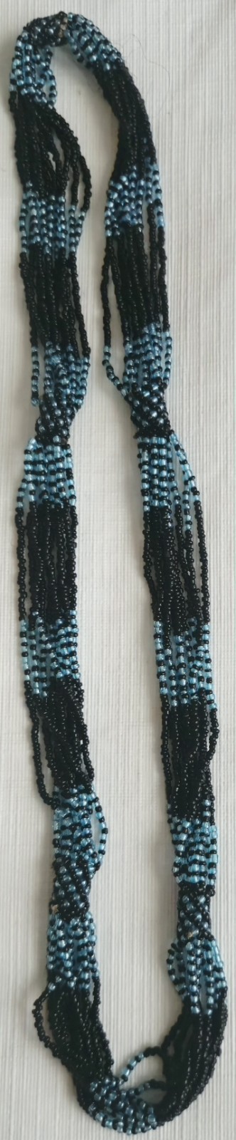 Black Blue Glass Seed Bead Multi-Strand Necklace Ball/Bead Chain