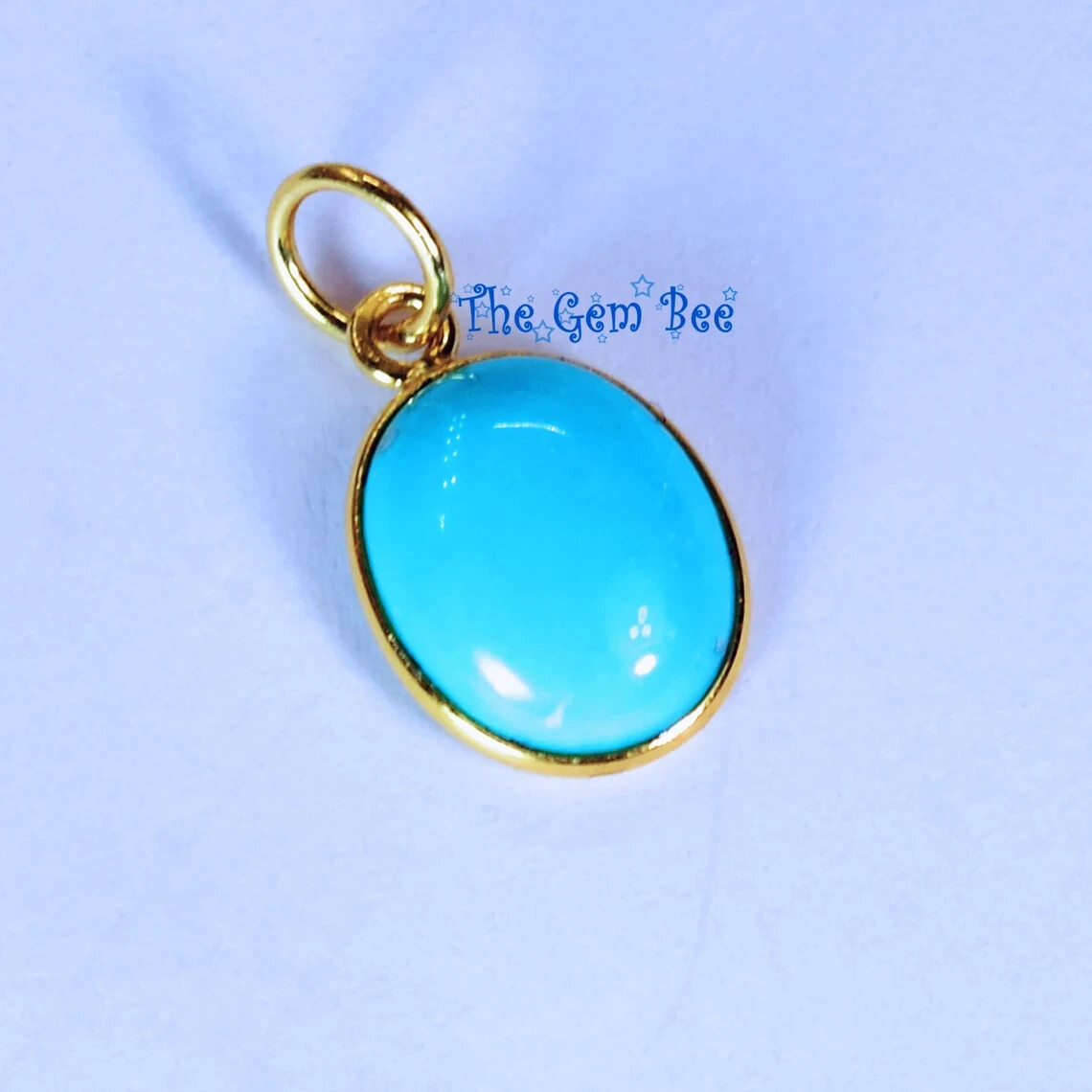 9mmx17mm 18k Yellow Gold Sleeping Beauty Turquoise Oval Bezel Pendant Charm Loop