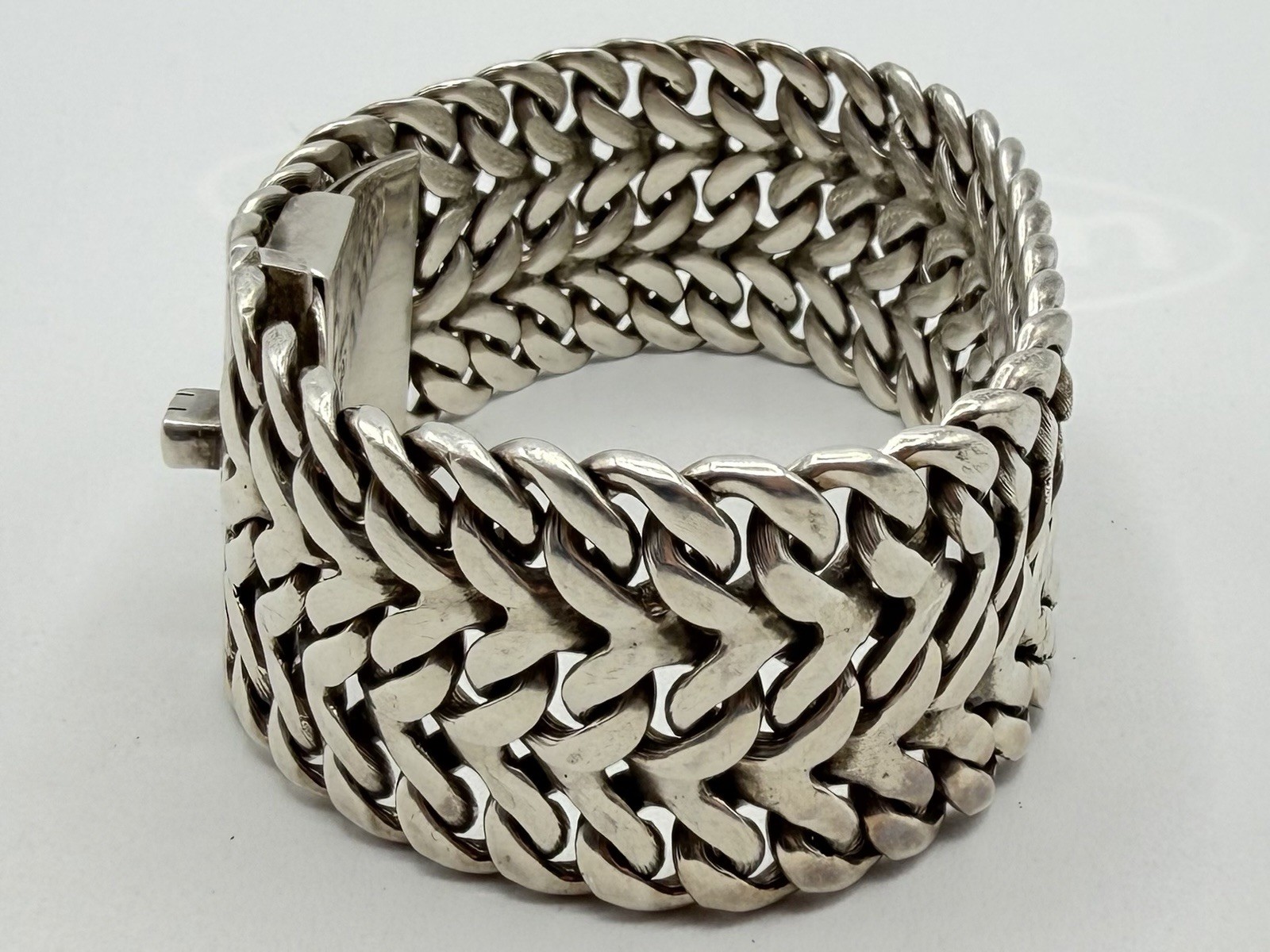 108g VTG Taxco Mexico 925 Sterling Silver Double Curb Link Bracelet Men’s Signed