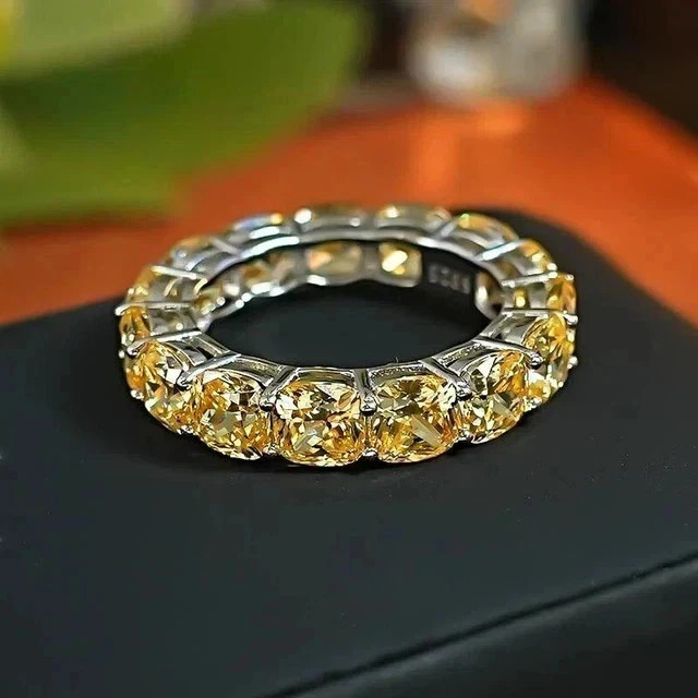 Fancy Cushion Cut Lab-Created Sapphire Engagement Ring In 14K White Gold Plated