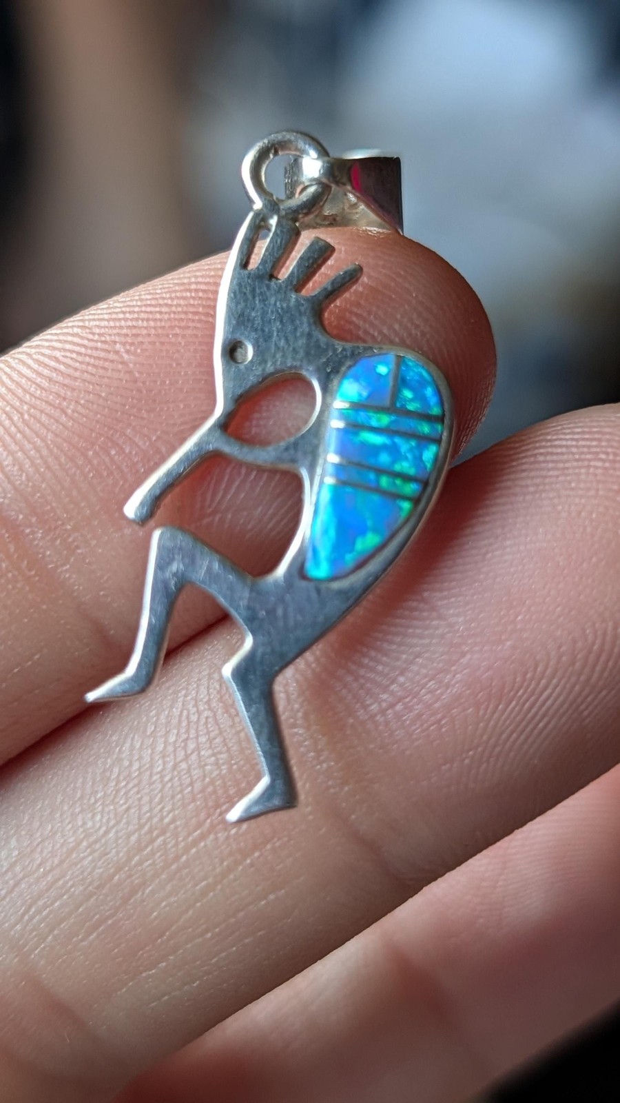 Vintage Navajo Lowell Drape Double Sided Kokopelli Coral Opal Sterling Pendant