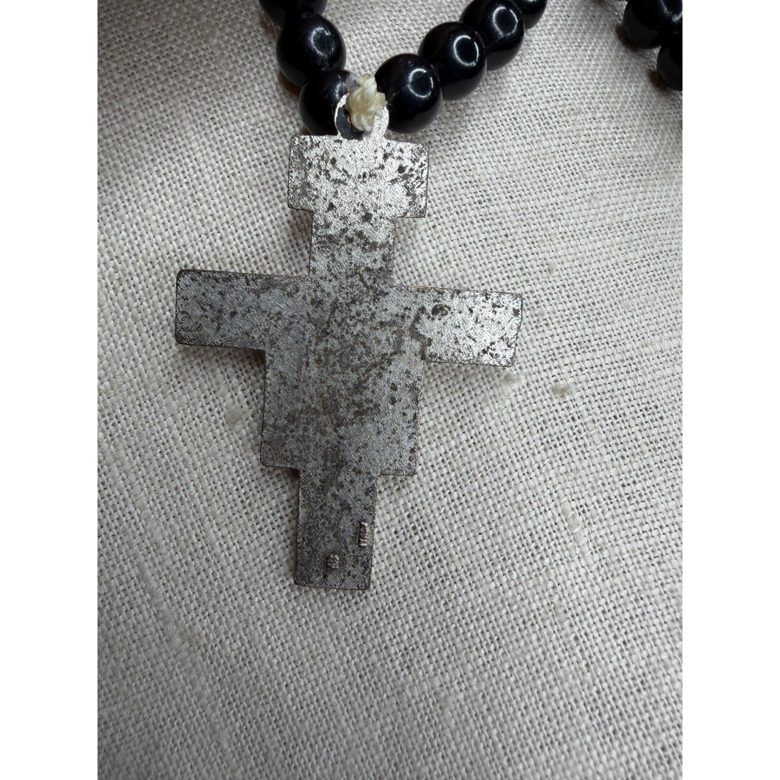 Unbranded Rosary Crucifix Necklace Black Beaded Silver Cross Pendant Unisex OS