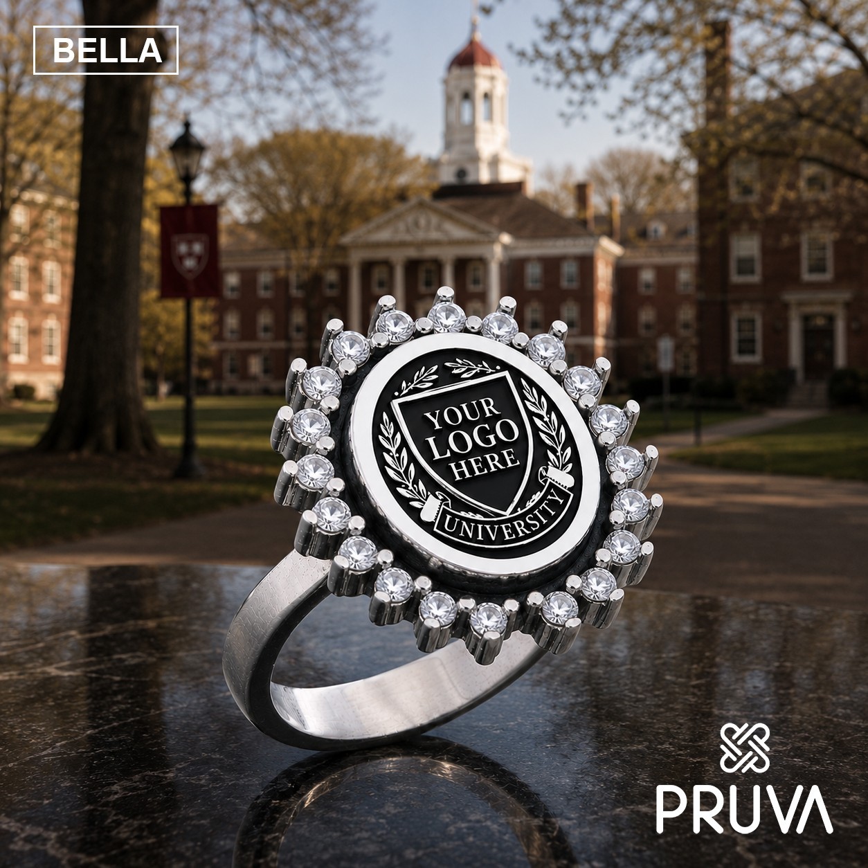 Women’s Custom Ivy Style University Class 925 Silver Ring PRUVA Bella 024