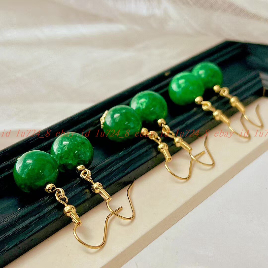 12mm Green Jadeite Rund Gemstone Floral Healing Dainty Earrings for Women