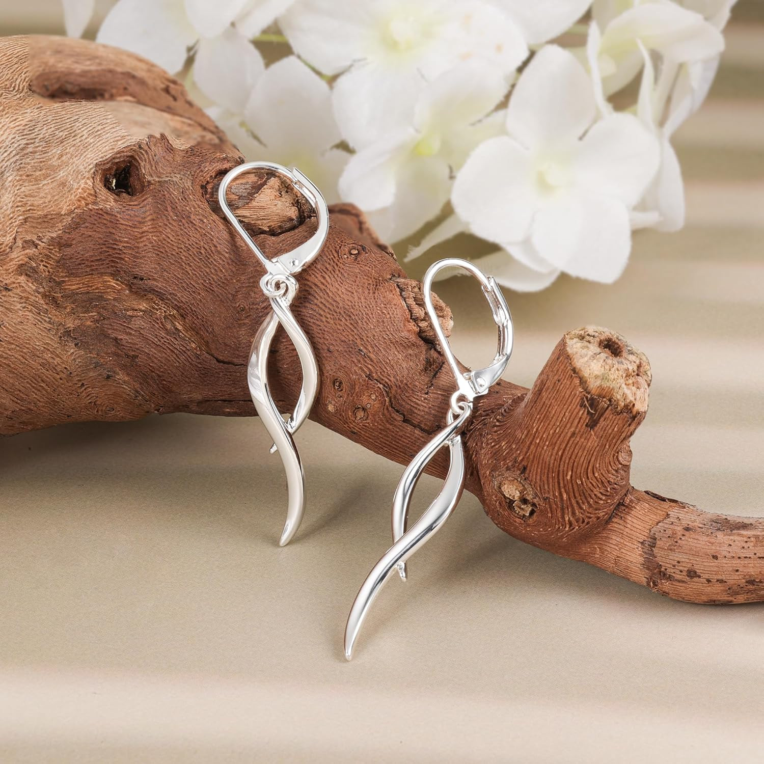 Twisted Silver Dangle Earrings, Hypoallergenic Elegant Lightweight 14K Gold Plat