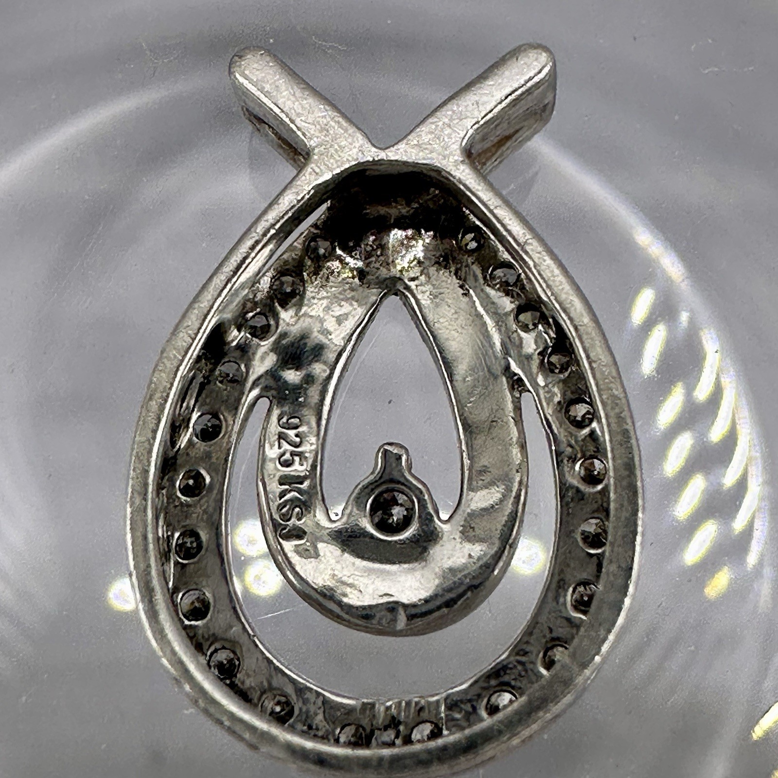 Diamond Halo Teardrop Swirl Pendant Kama Schachter KSJ 925 Sterling Silver