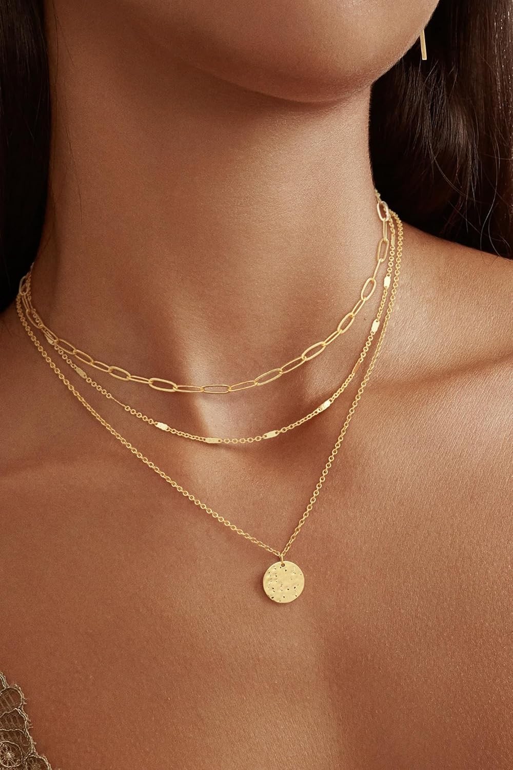 Layered Gold Necklace for Women, 14K Gold Plated Necklace Stack for Women, Daint