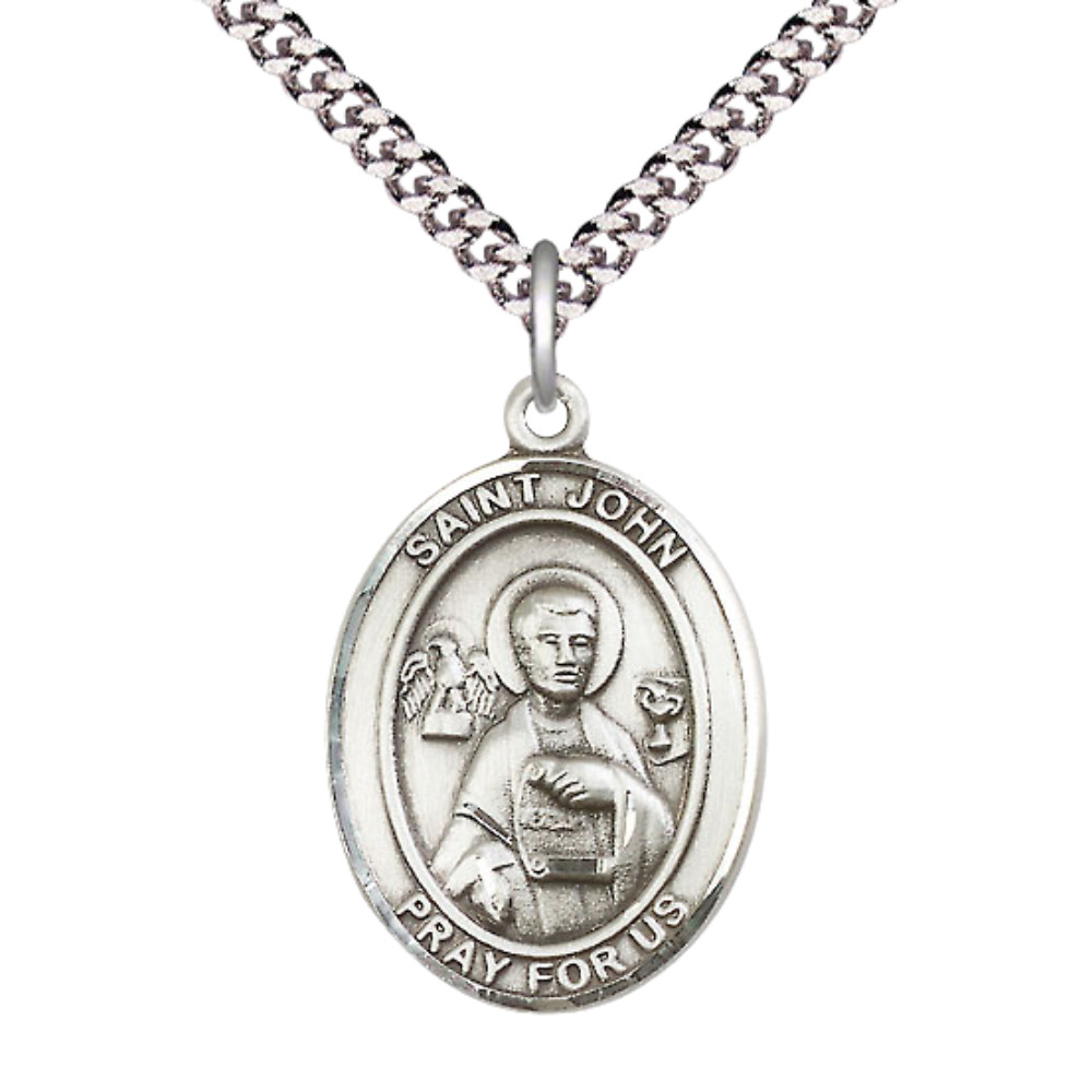 Pewter Saint John the Apostle Medal Pendant 24″ Lobster Claw Chain Necklace