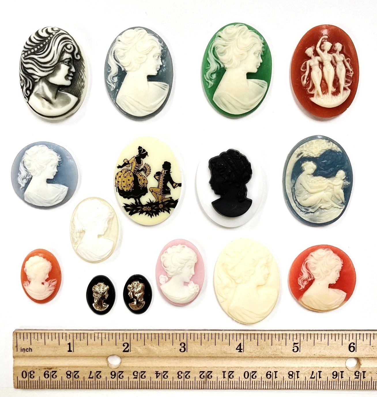 15 Vintage Acrylic Cameos (Hong Kong, Japan, West German) DIY Jewelry Making C81