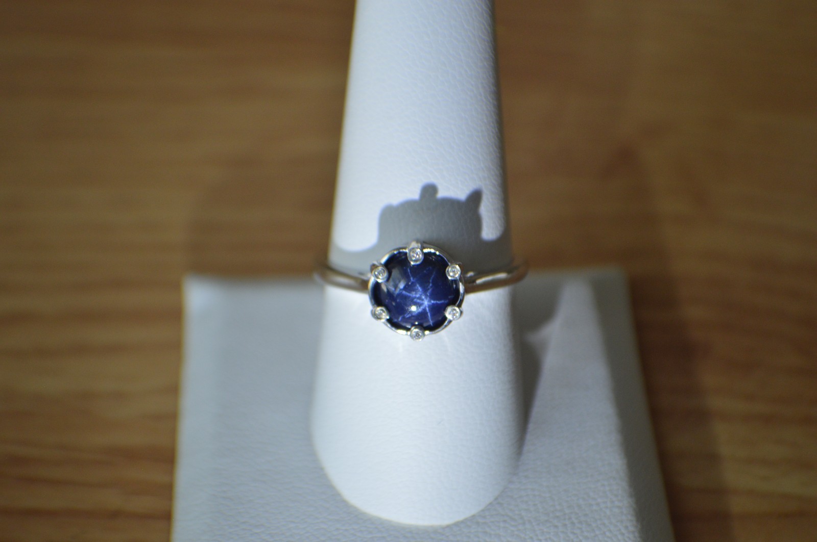 3.50ct Blue Star Sapphire / Moissanite Ring Rhodium Plated Over Fine Silver Sz 9